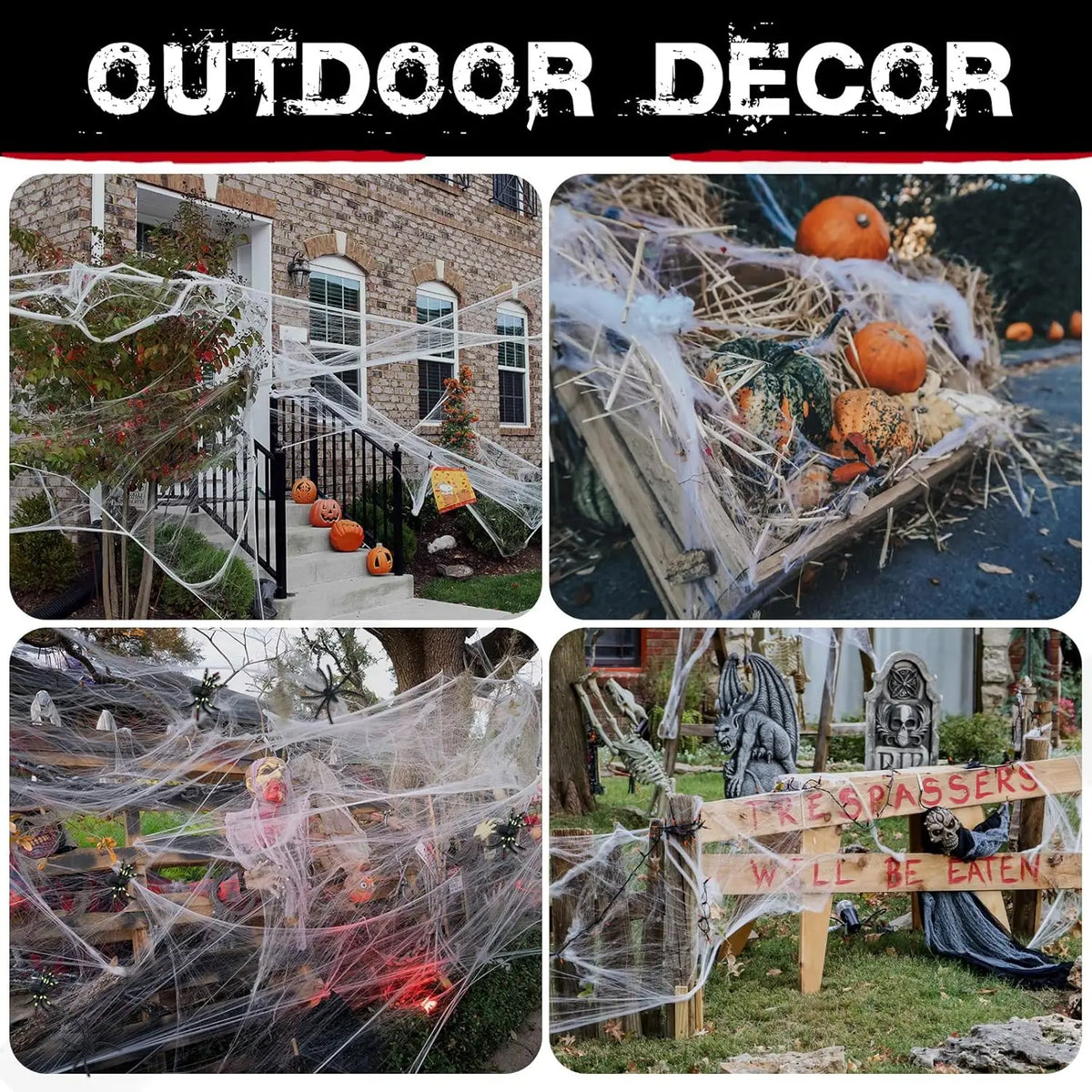 200 Sqft Spider Webs Halloween Decorations with Fake Spiders, Super Stretch Cobwebs for Halloween Indoor and Outdoor Party