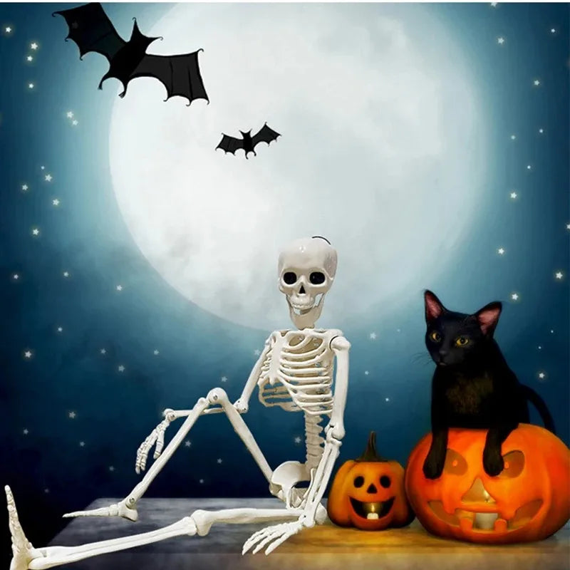 Ruchomy Szkielet Halloween 40 cm – Dekoracja Horror, Czaszka, Straszny Rekwizyt do Domu i Nawiedzonego Domu